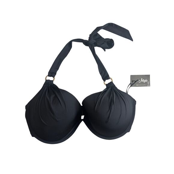 NWT Pour Moi Samoa Boost Padded Underwired Bikini Top 38E Black Swimwear - Picture 1 of 3